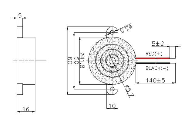 HND‑4216 piezoelectric alarm top view showing 41.8mm diaphragm and threaded bezel